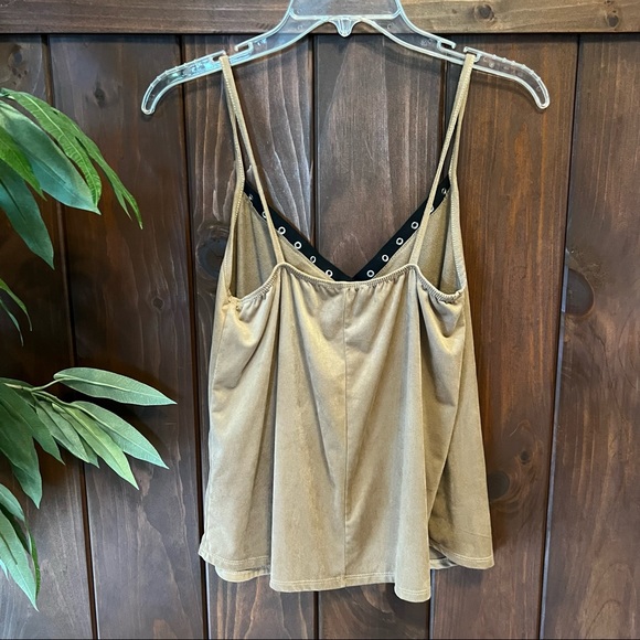 Wild West Arizona Desert Brown Tan Faux Suede Graphic Tank Top - Picture 3 of 4